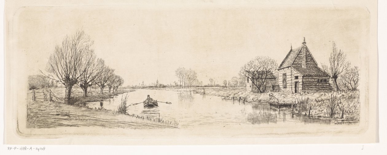 Flusslandschaft mit einem Holzhaus von Elias Stark
