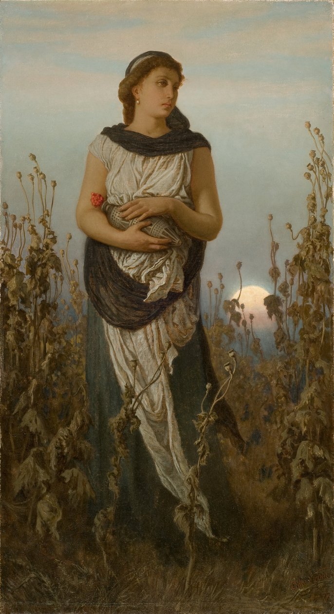 Erinnerung (Mädchen mit Mohnblumen) von Elihu Vedder