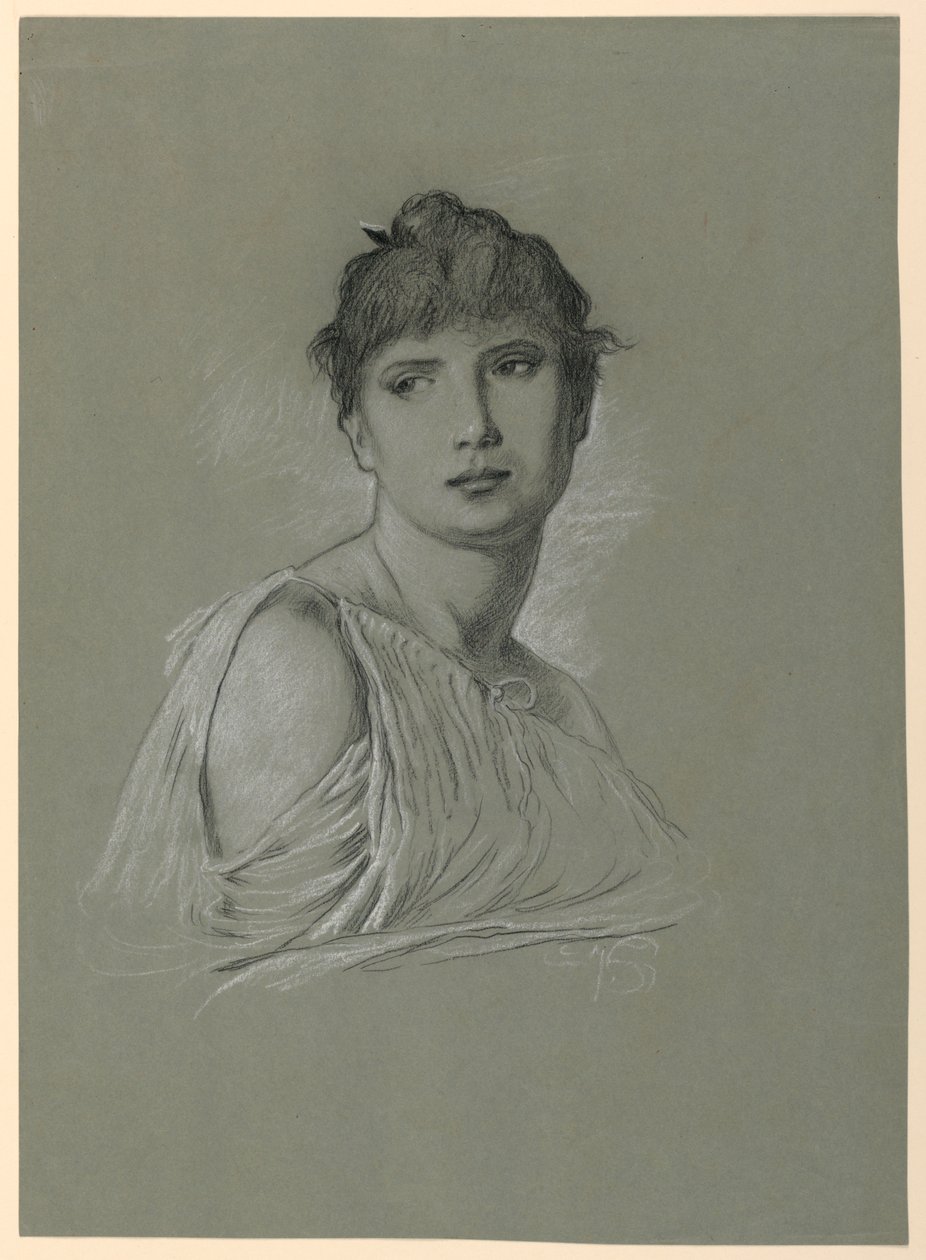 Porträtskizze einer jungen Frau von Elihu Vedder