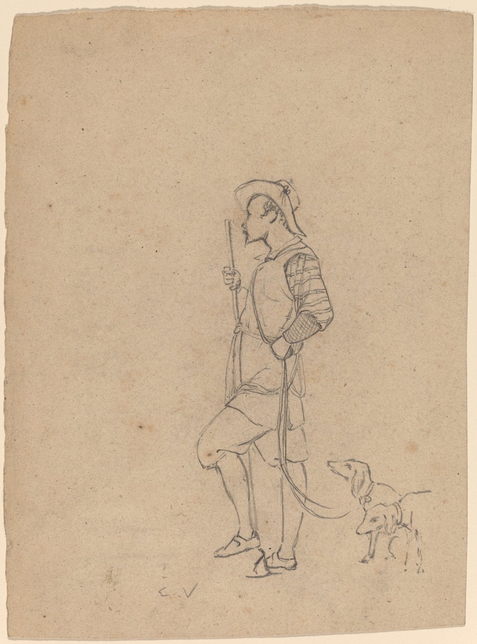 Studie eines Jägers mit Hunden von Elihu Vedder