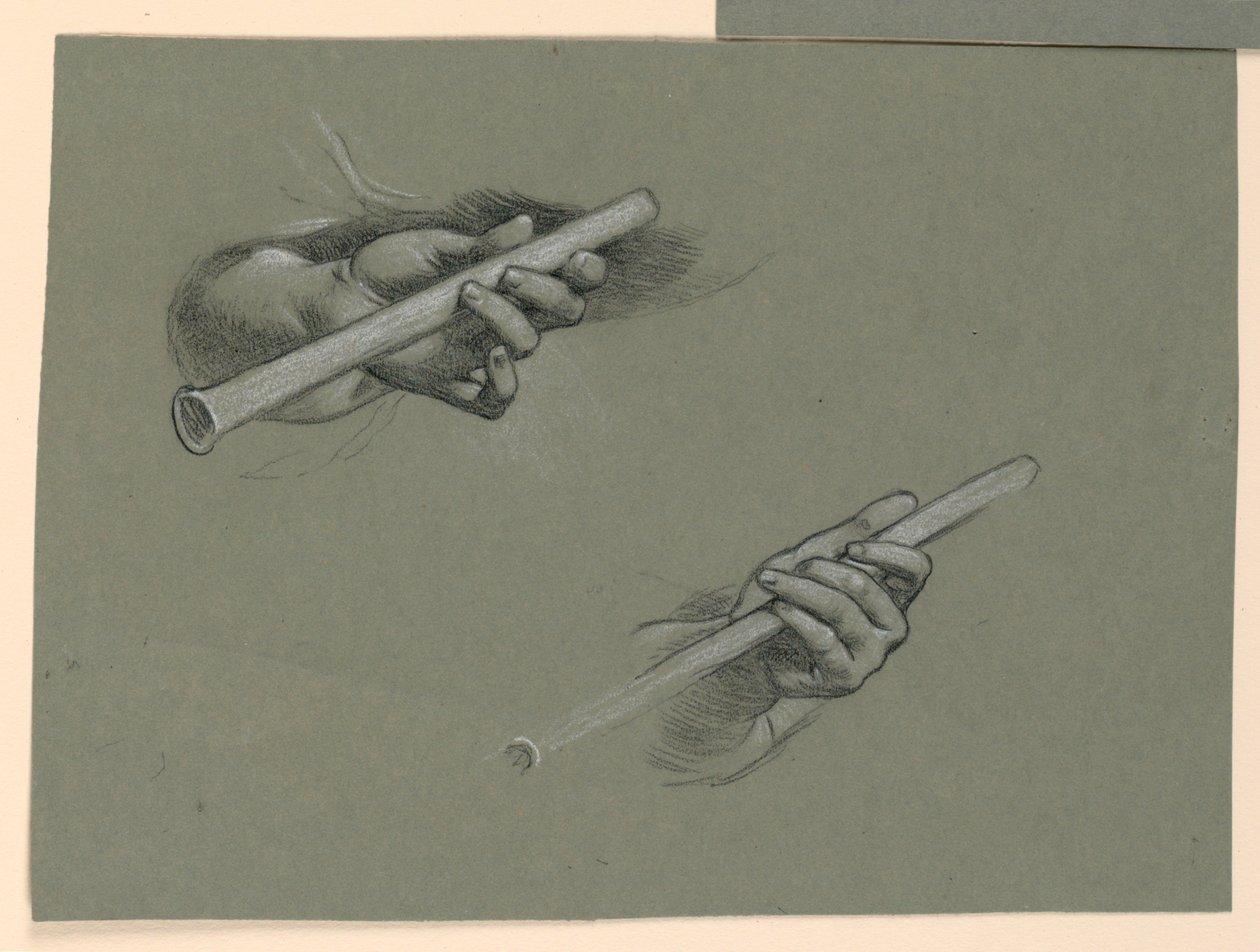 Studien von zwei Händen, die Flöten halten (?) von Elihu Vedder