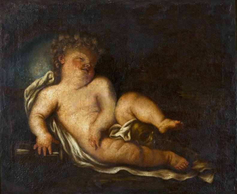 Kindheit mit Attributen des Lebens und des Todes von Elisabetta Sirani