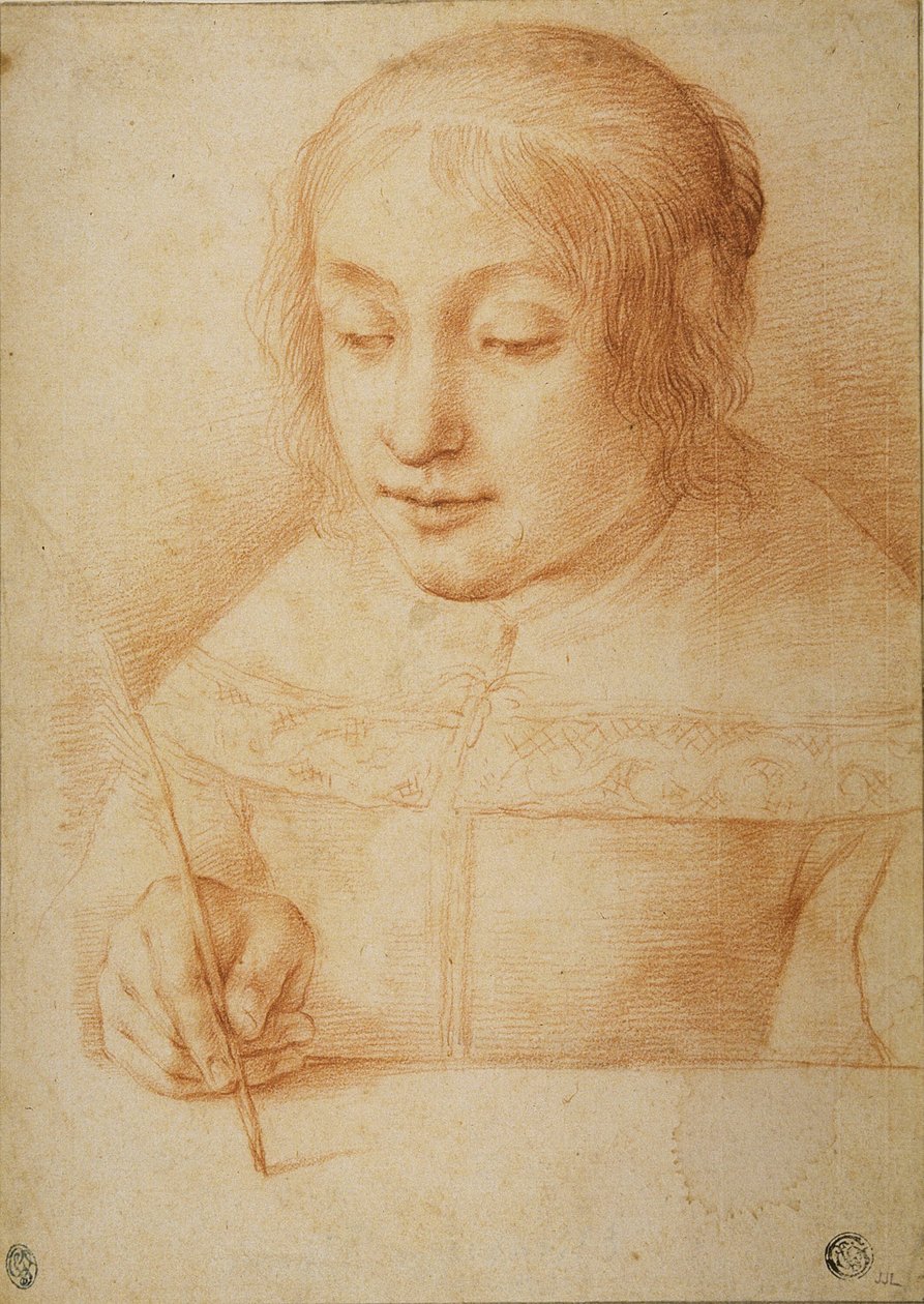 Junge Frau beim Schreiben oder Zeichnen von Elisabetta Sirani
