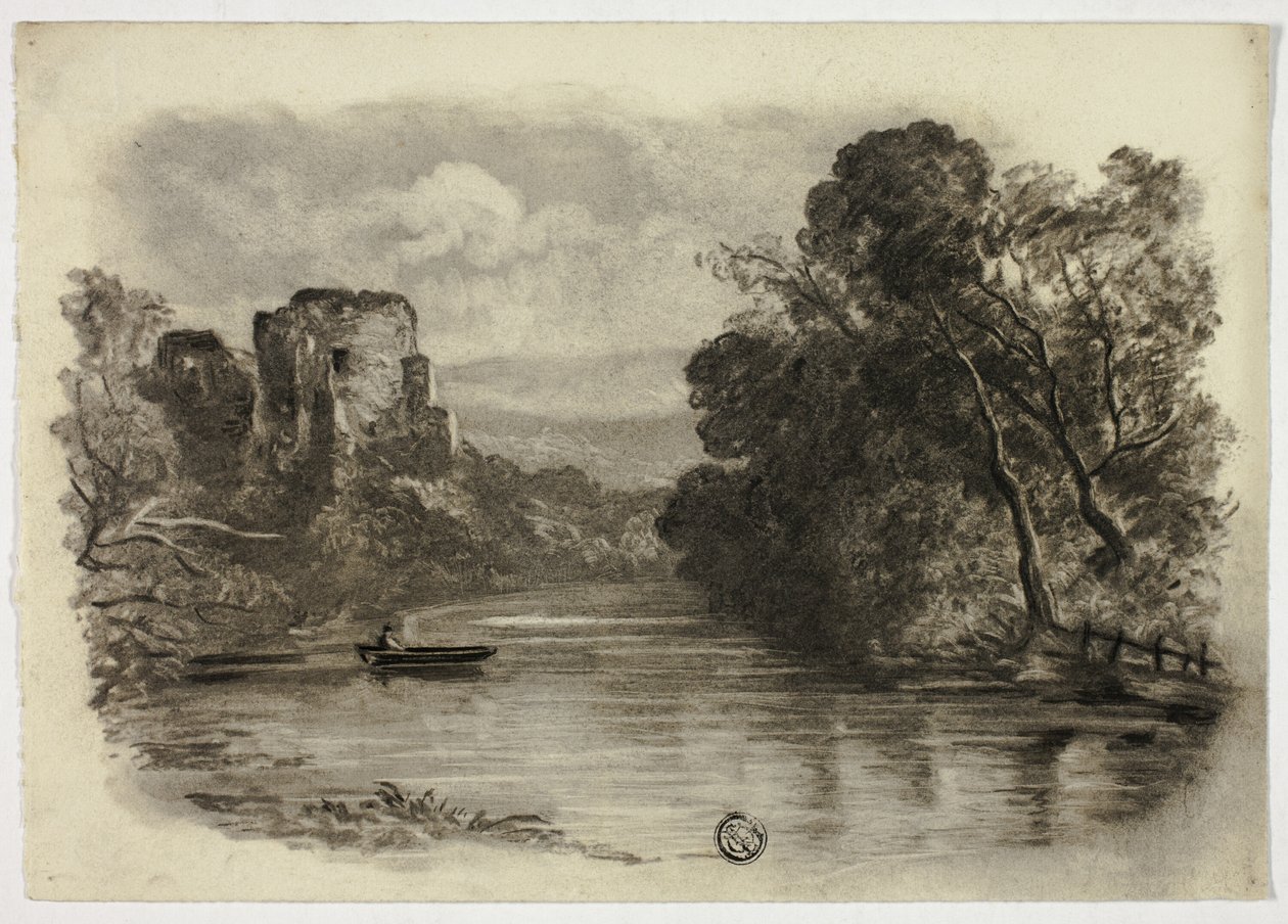 Fluss mit Burgruine und Boot II von Elizabeth Murray