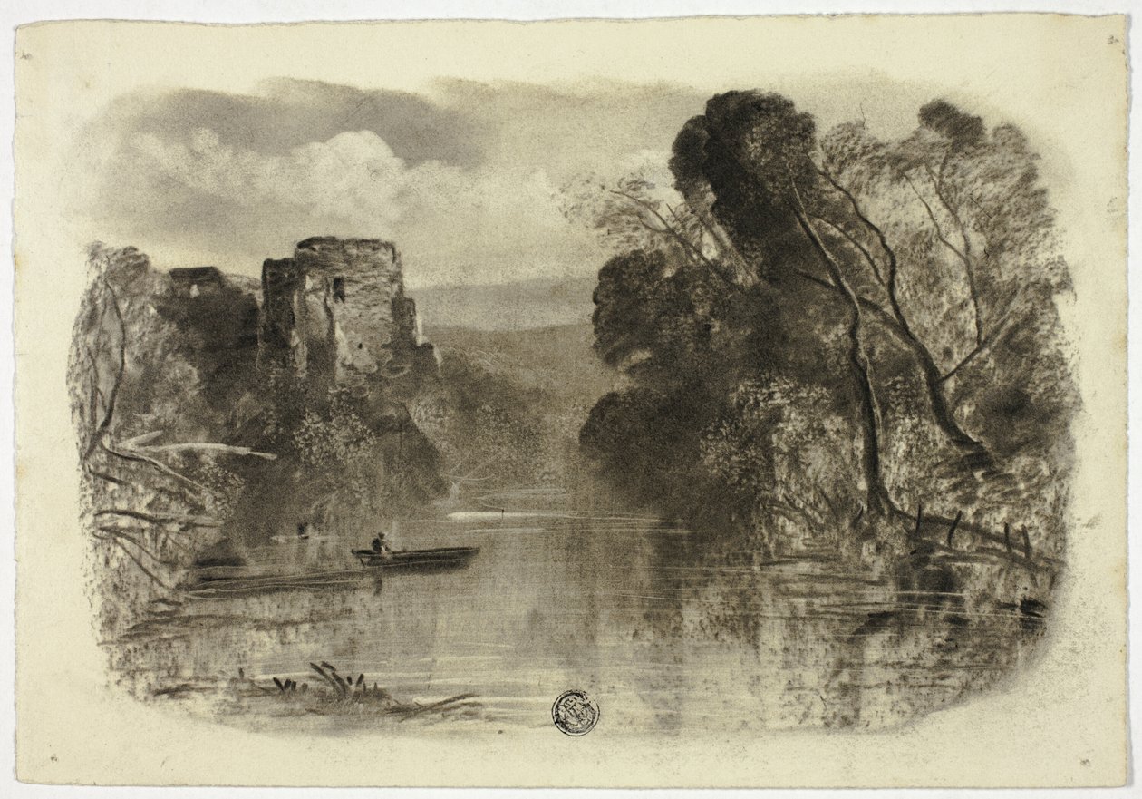 Fluss mit Burgruine und Boot I von Elizabeth Murray