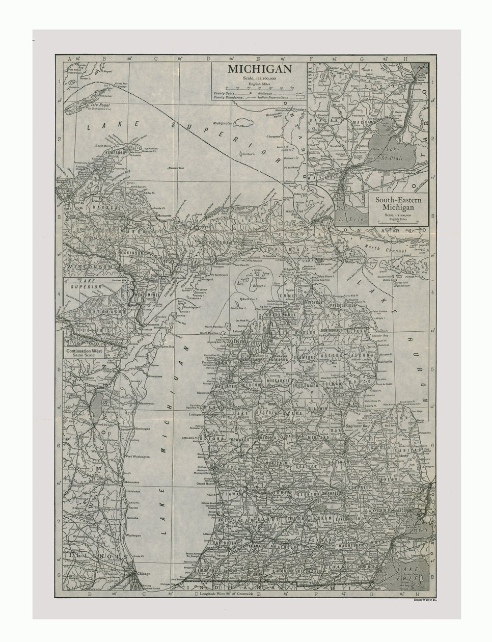 Karte von Michigan, USA, ca. 1900 von Emery Walker