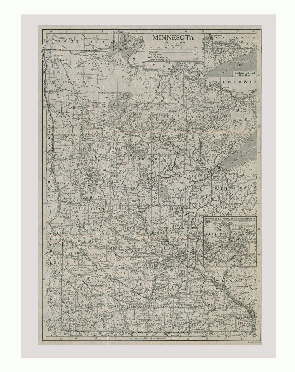 Karte von Minnesota, USA, um 1900 von Emery Walker