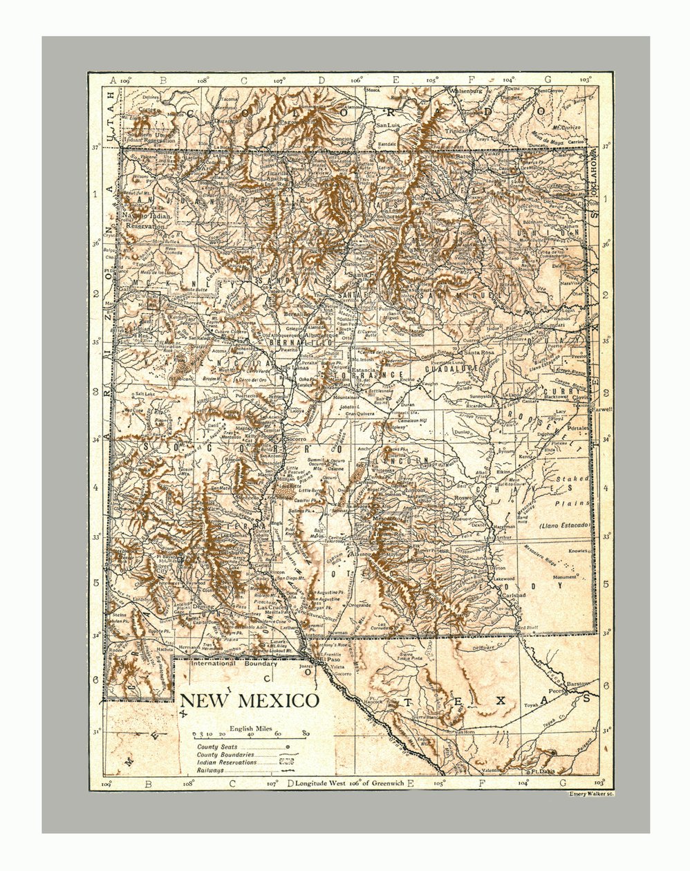 Karte von New Mexico, um 1900 von Emery Walker