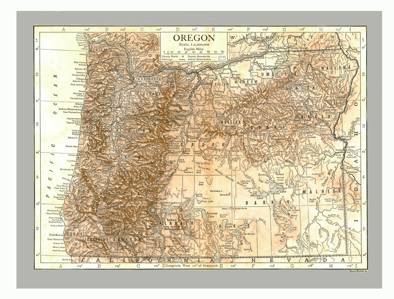 Karte von Oregon, ca. 1910 von Emery Walker