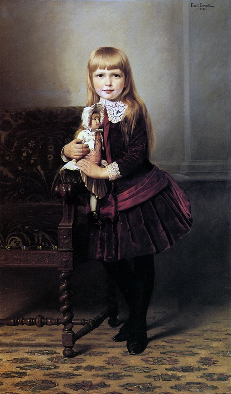 Junges Mädchen mit ihrer Puppe, 1887 von Emil Brack