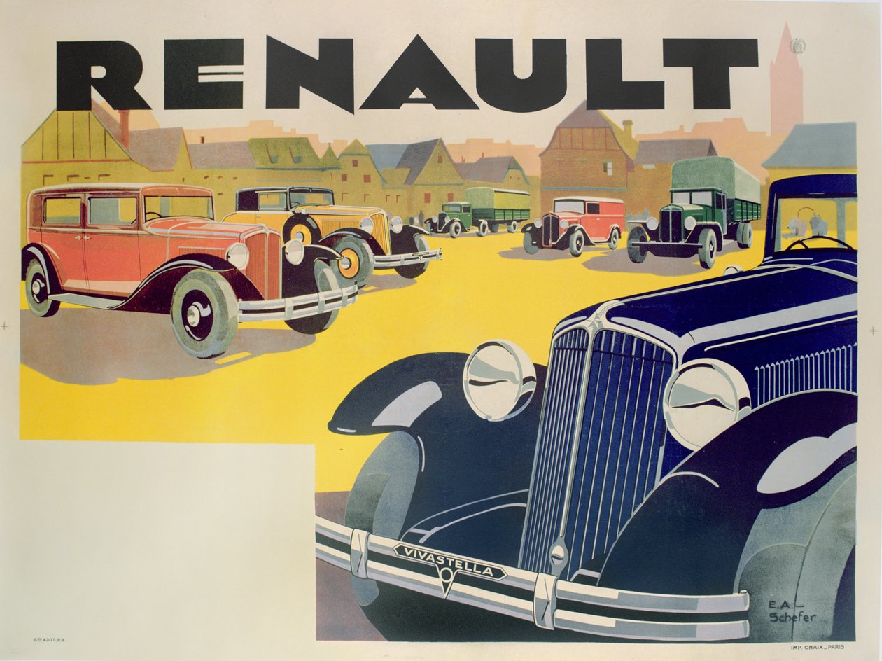 Werbung für Renault-Autos, ca. 1920 von Emile Andre Schefer