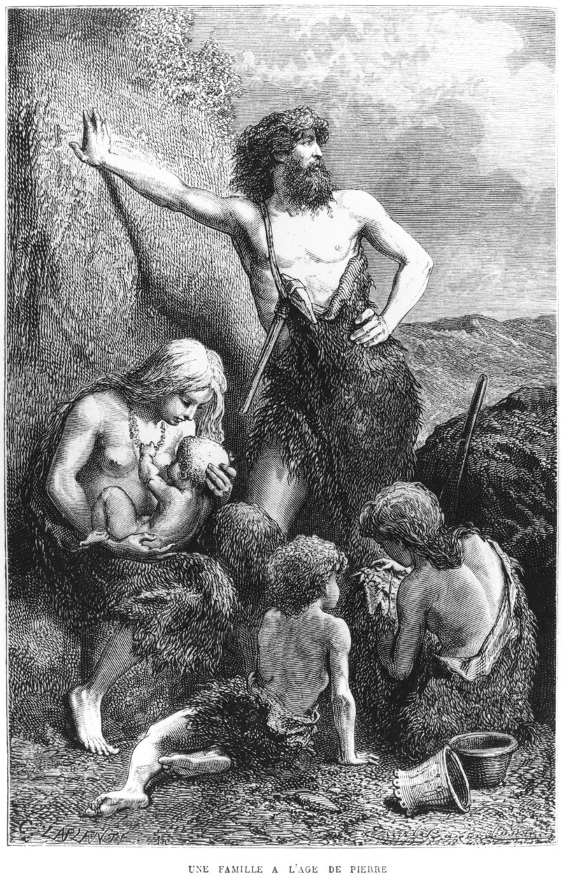 Eine Familie während der Steinzeit, Illustration aus 