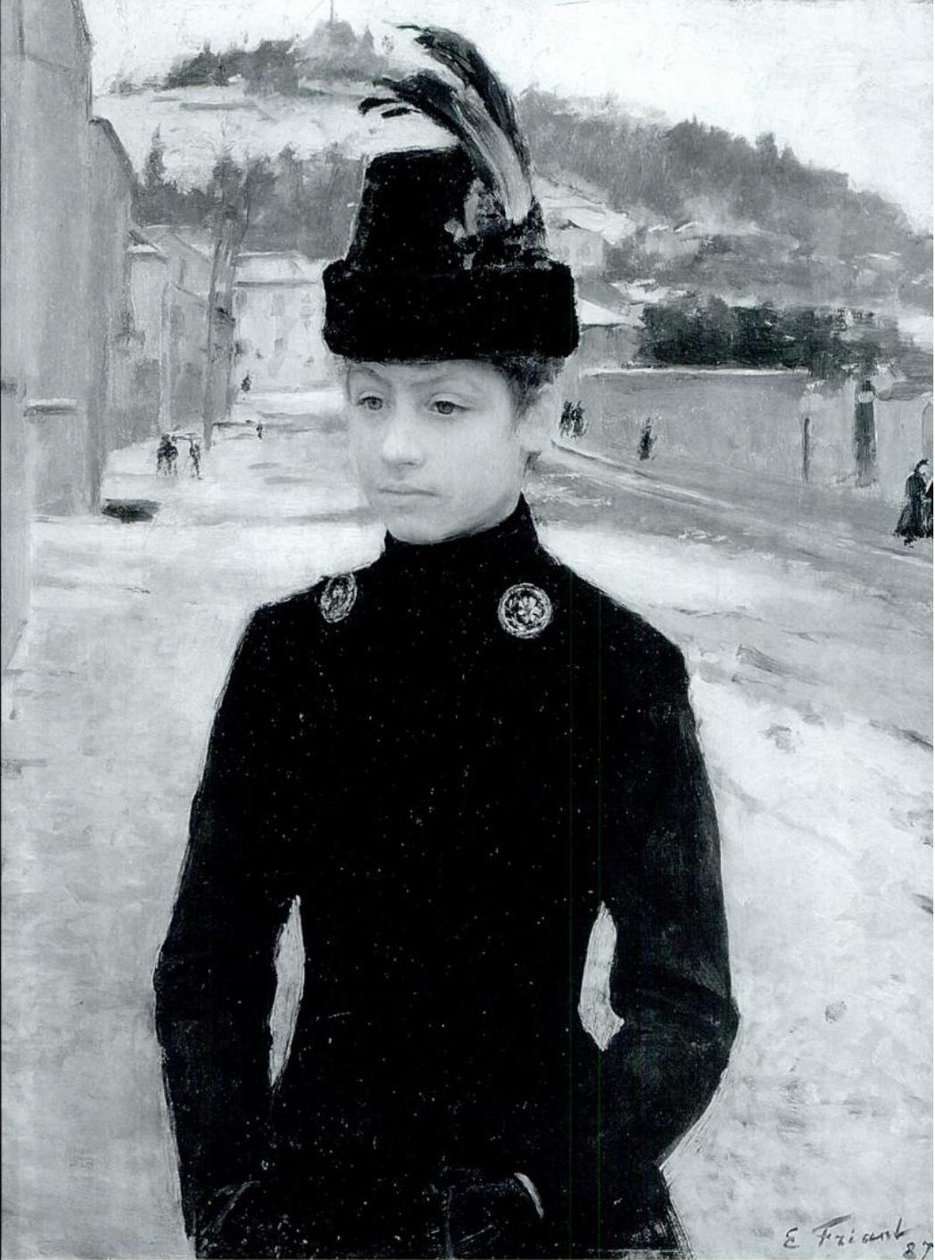 Junges Mädchen aus Nancy in einer Schneelandschaft von Emile Friant