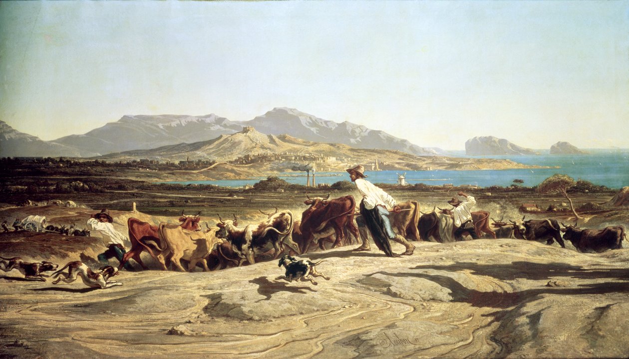 Viehtrieb bei Marseille, 1853 von Emile Loubon