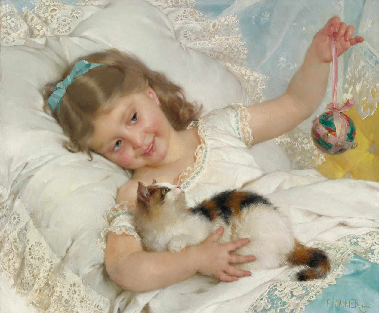 Junges Mädchen und Katze von Emile Munier