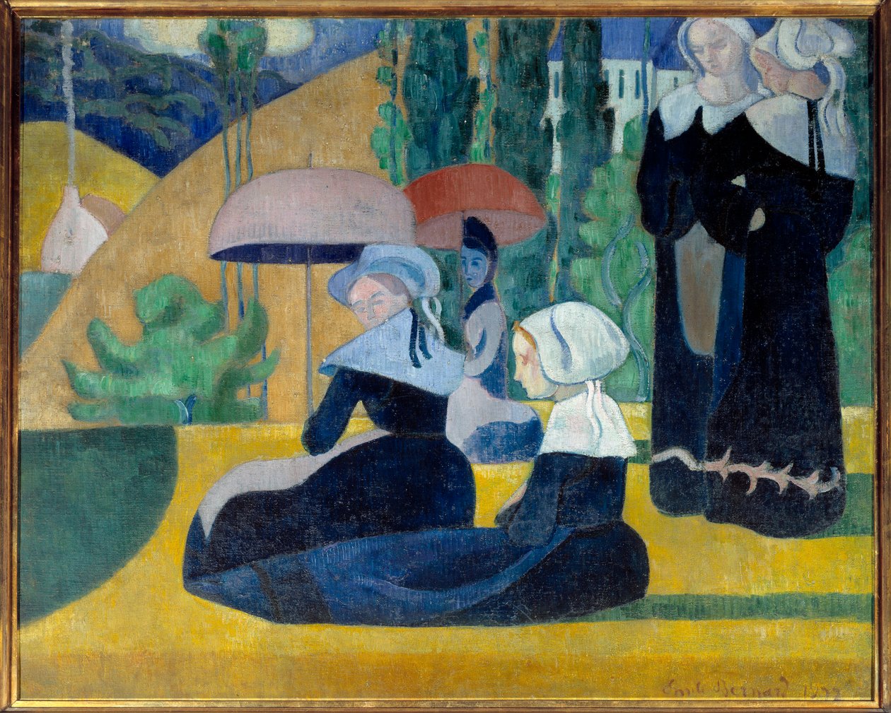 Bretonen mit Regenschirmen von Emile Bernard