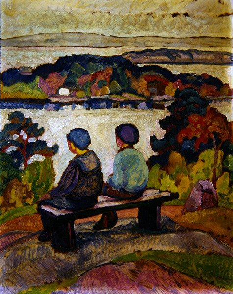 Zwei Jungen in einer Flusslandschaft von Engelbert Gminska