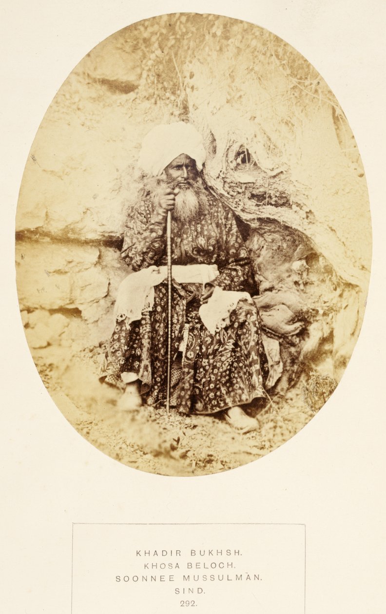 Khadir Bukhsh, Khosa Beloch, Soonnee-Mussulman, Sind, aus The People of India, von J. Forbes Watson, veröffentlicht 1868 von English Photographer