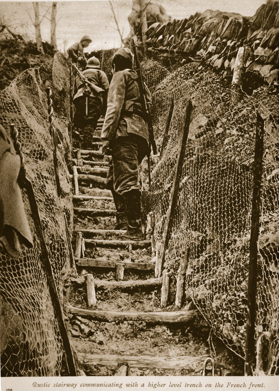 Rustikale Treppe, die mit einem höher gelegenen Graben an der französischen Front kommuniziert von English Photographer