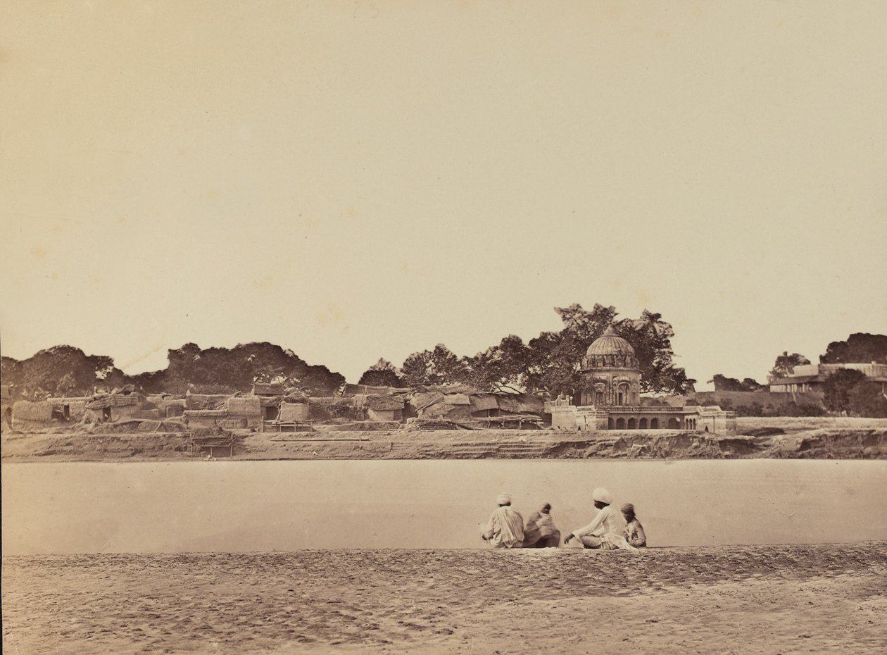 Dorf an einem Fluss, ca. 1858 (Sepia-Foto) von English Photographer
