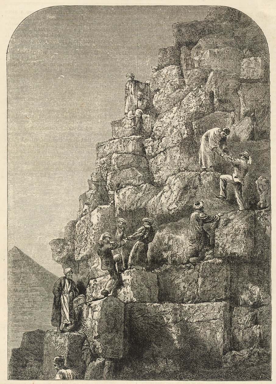 Aufstieg zur Großen Pyramide, graviert nach einem Foto von English School