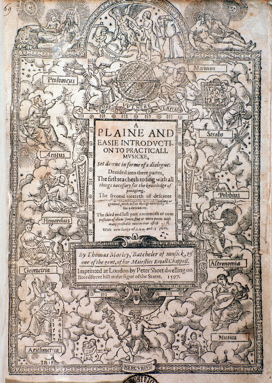 Frontispiz aus A Plaine and Easie Introduction to Practicall Musicke von Thomas Morley, Detail, 1597 von English School