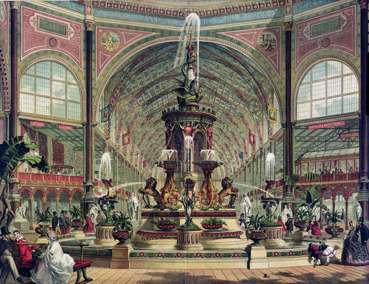 Innenansicht des Kristallpalastes (Farblithographie) von English School