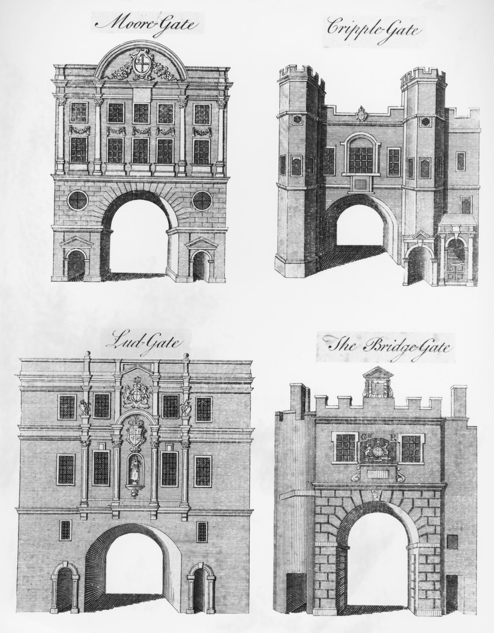Moorgate, Cripplegate, Ludgate und The Bridgegate von English School