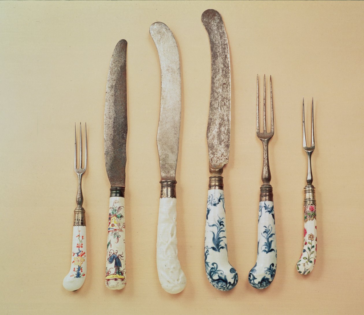 Porzellan Messer- und Gabelgriffe von English School