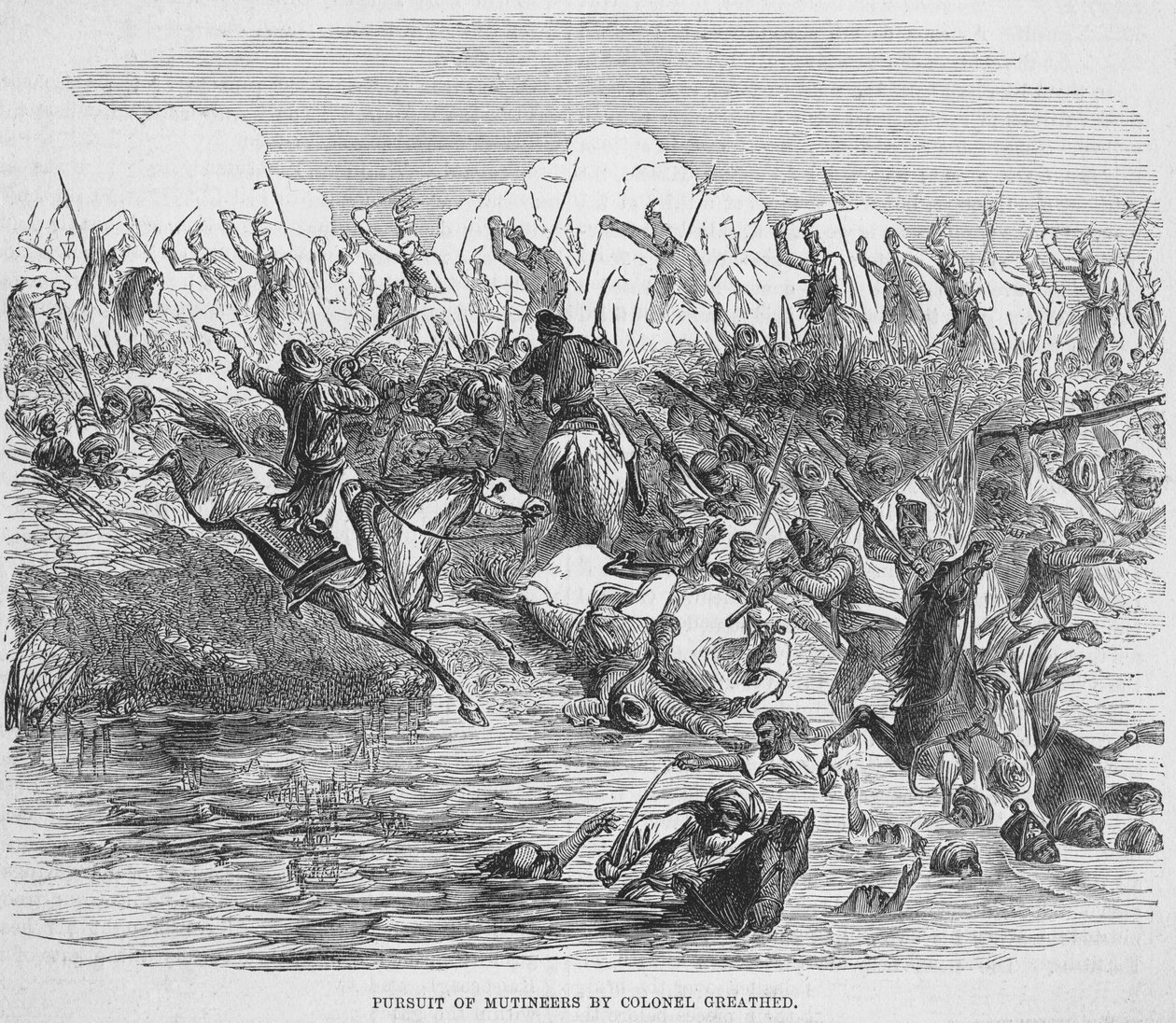 Verfolgung der Meuterer durch Colonel Greathed, 1857 von English School