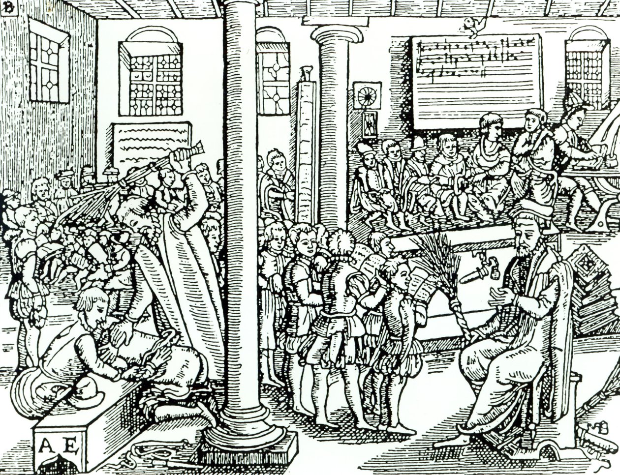 Klassenzimmerszene in der Tudor-Zeit von English School