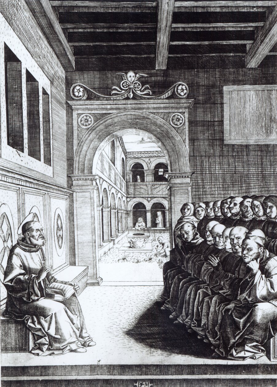 Der heilige Benedikt predigt im Kloster von English School