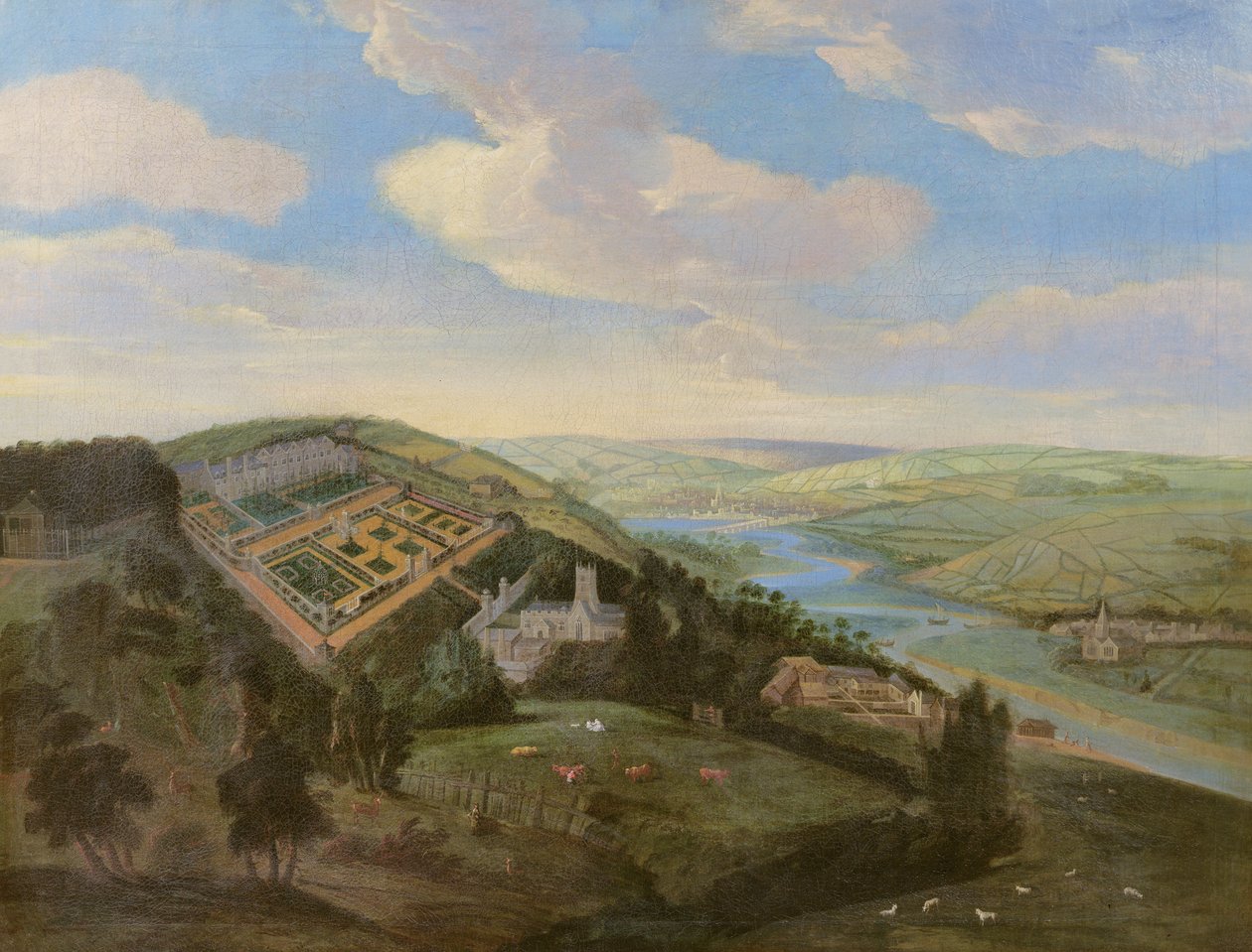 Tawstock Court in Devon, mit Blick auf Barnstable in der Ferne, ca. 1740 von English School
