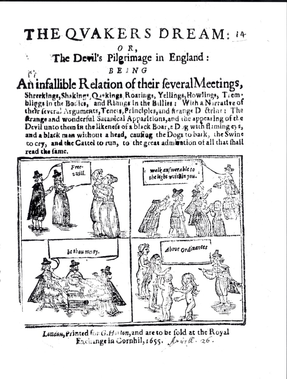Der Traum der Quäker oder Die Pilgerreise des Teufels in England, veröffentlicht 1655 von English School