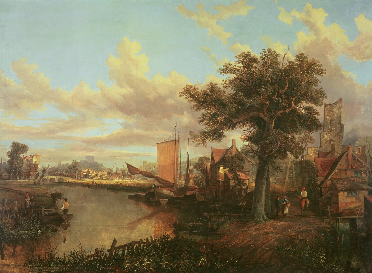 Der Fluss Yare mit einer entfernten Ansicht von Norwich, ca. 1840 von English School