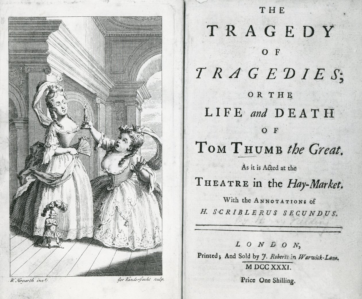 Titelseite des Skripts von Tom Thumb, 1731 von English School