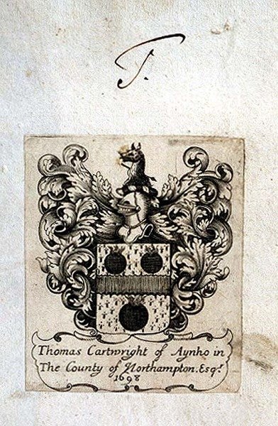 Exlibris von Thomas Cartwright (1671-1748) von Aynho von English School