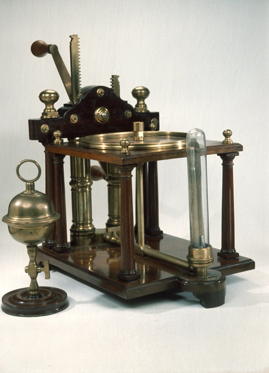 Doppelzylinder-Luftpumpe mit Magdeburger Halbkugeln, ca. 1800 von English School