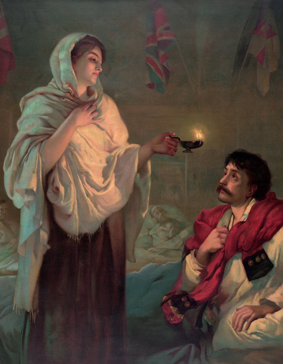 Florence Nightingale mit einer Öllampe von English School