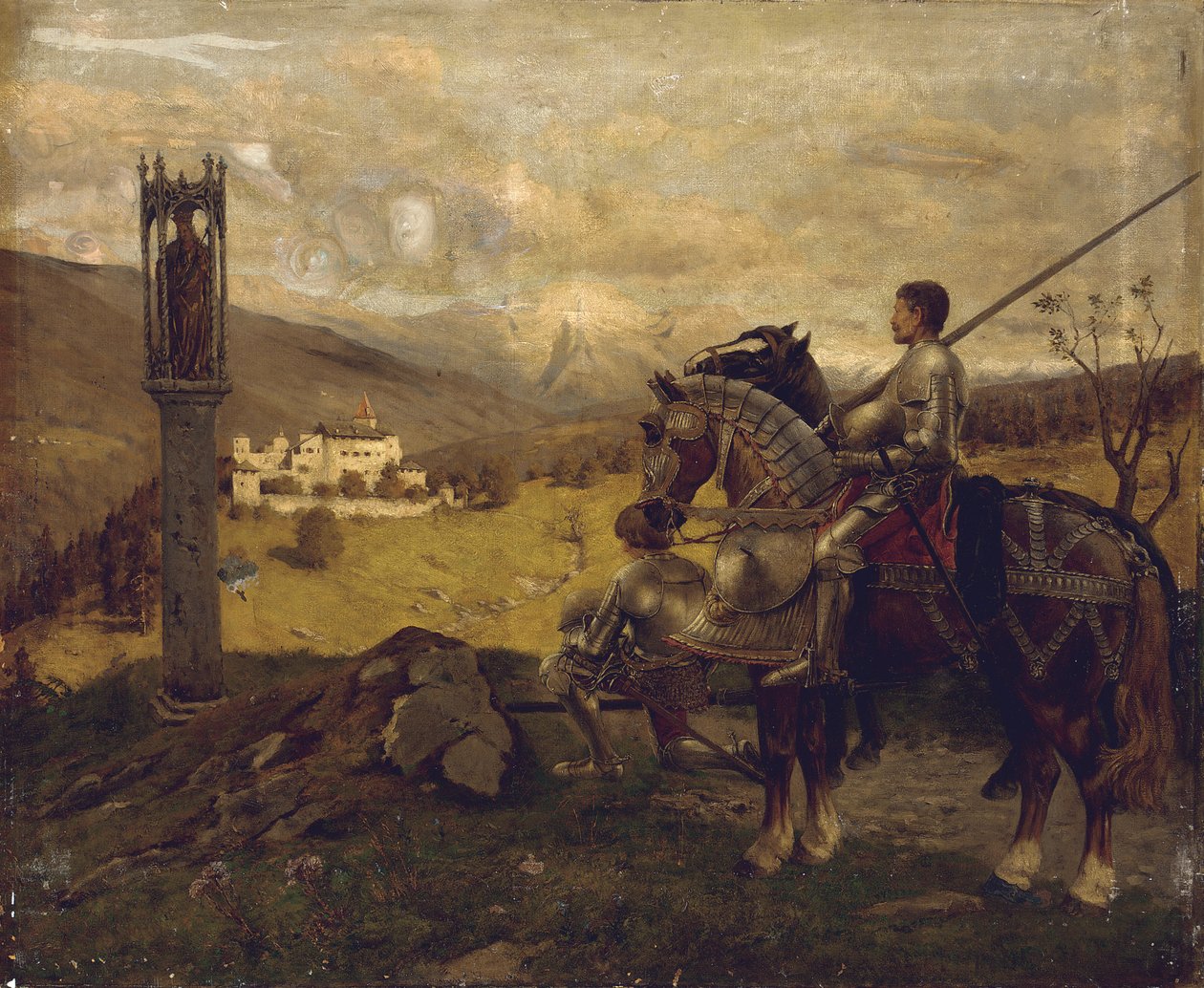 Ritter vor einem Wegesrand-Schrein von English School