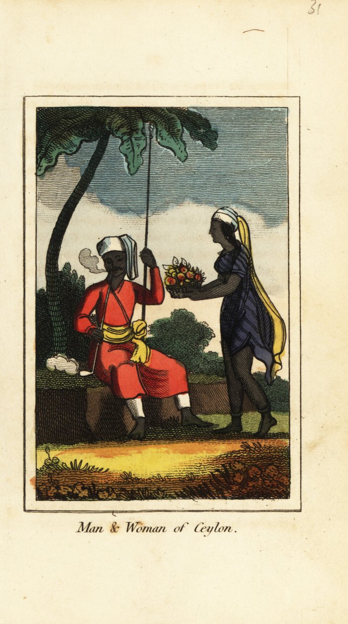 Mann und Frau aus Ceylon (Sri Lanka) von English School
