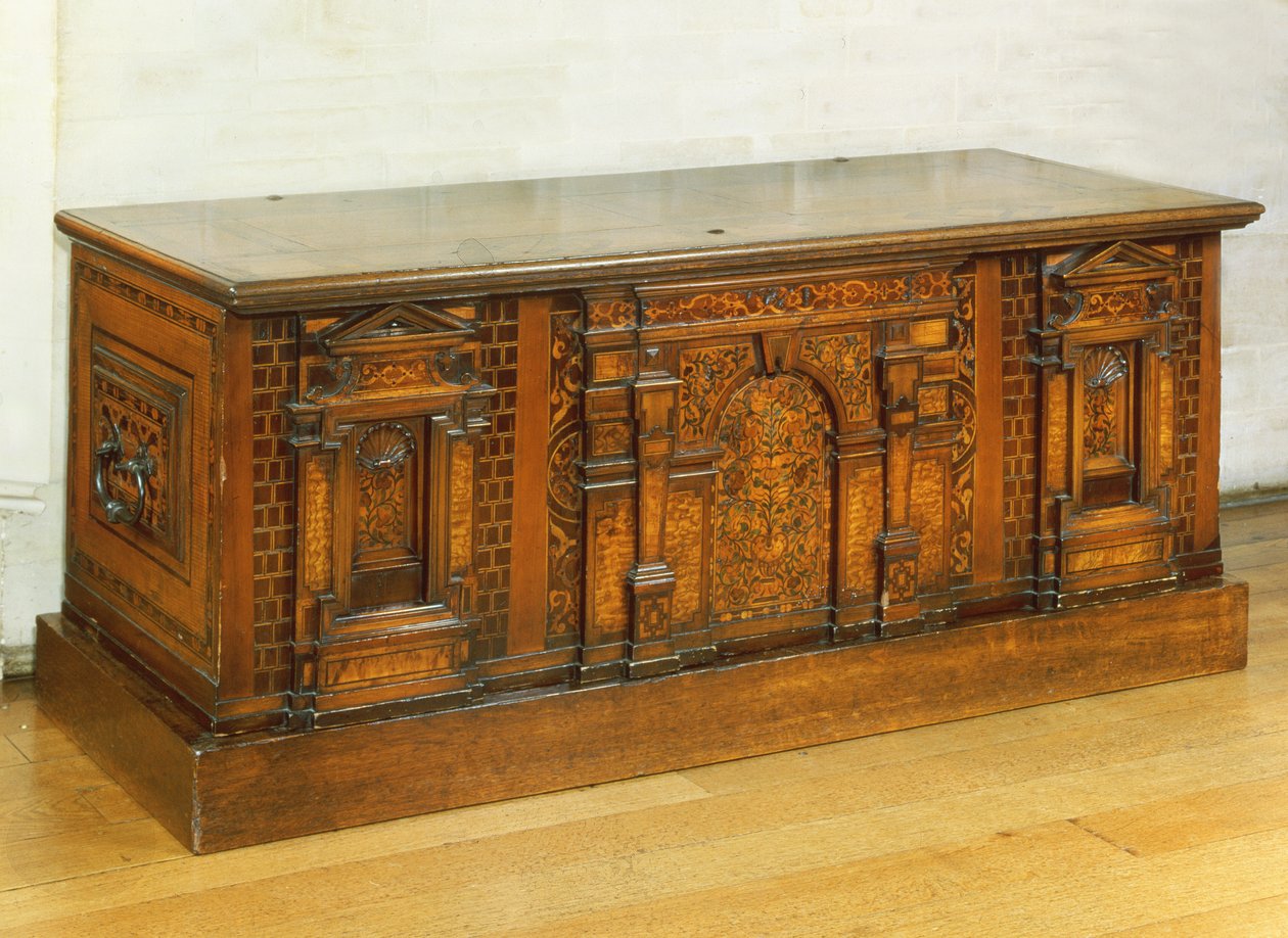 Marketerie-Nonsuch-Truhe (Holz) von English School