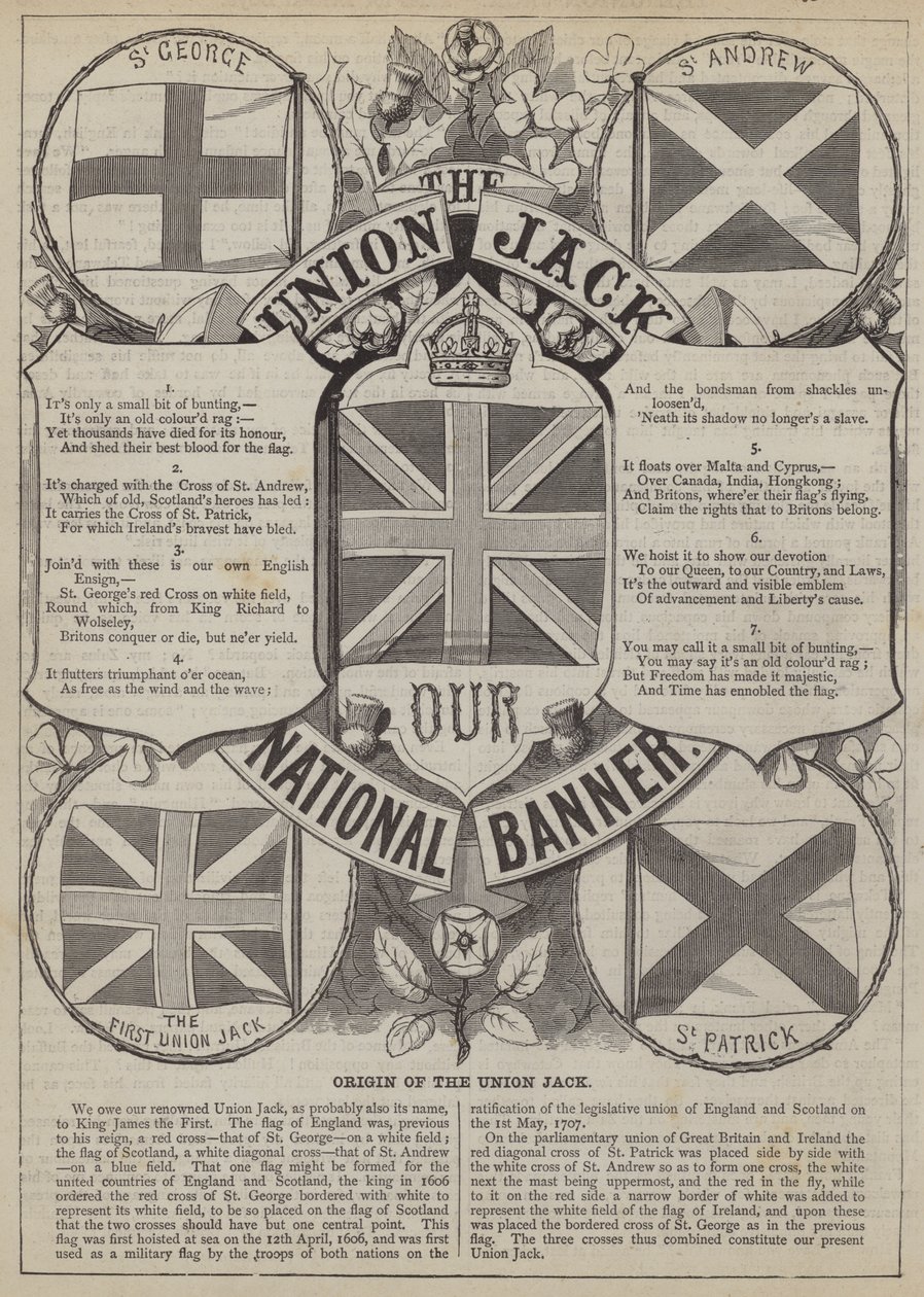 Ursprung des Union Jack (Gravur) von English School