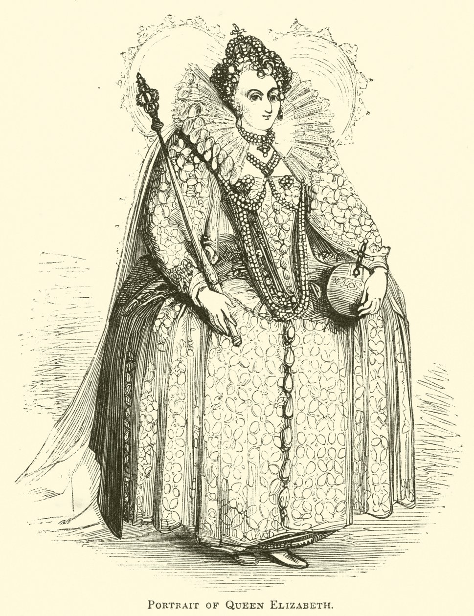 Porträt von Königin Elizabeth (Gravur) von English School