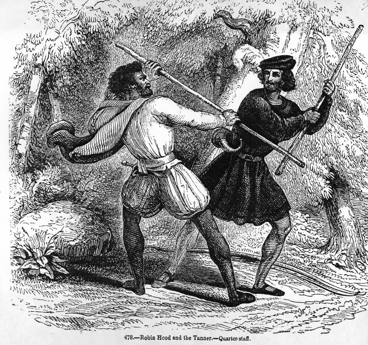 Robin Hood und der Gerber mit Viertelstäben von English School