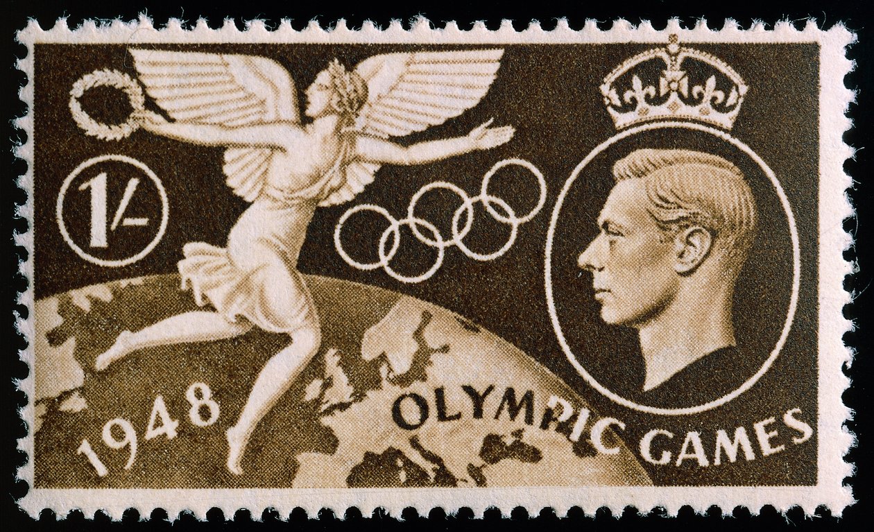 Briefmarke zur Erinnerung an die Olympischen Spiele 1948 in London von English School