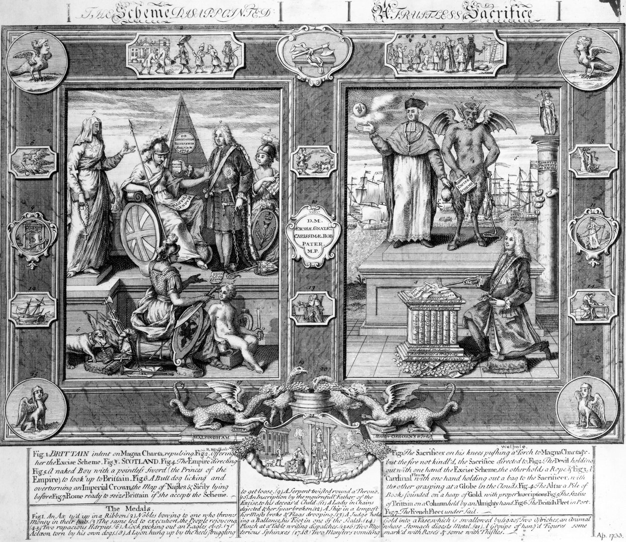 Das enttäuschte Schema, ein fruchtloses Opfer, um 1733 von English School