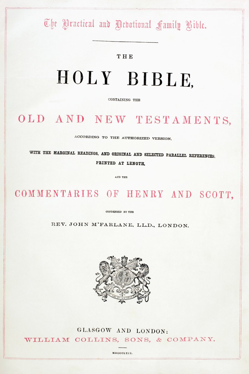 Titelseite der Heiligen Bibel von English School