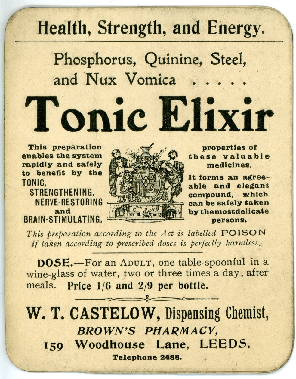 Etikett für Tonic Elixir, früh von English School