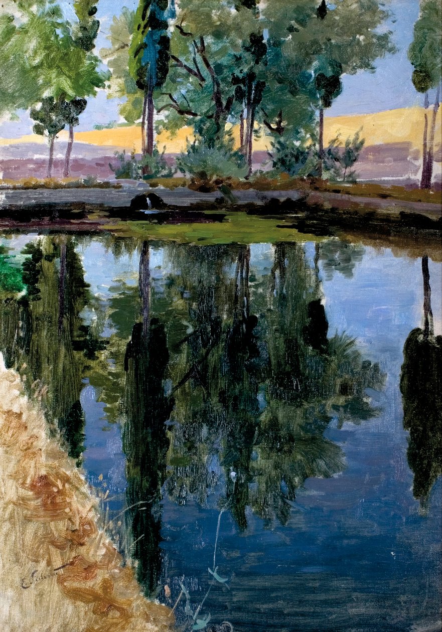 Pappeln spiegeln sich im Fluss von Enrique Simonet